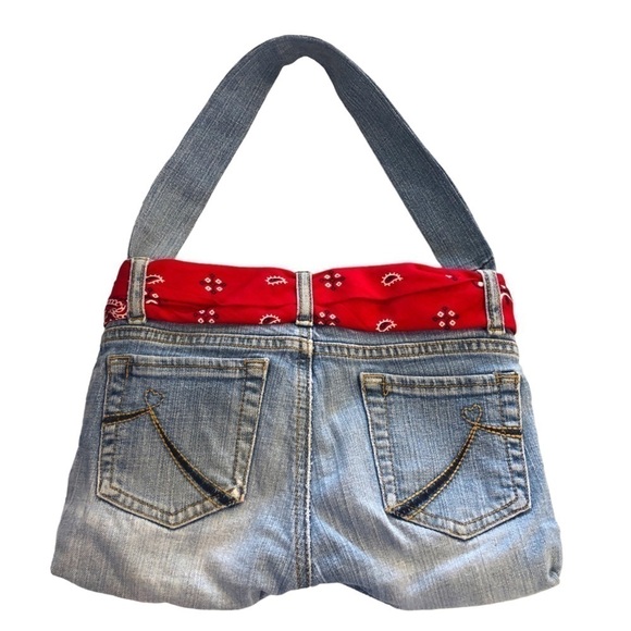 HANDMADE - Denim Children’s Place Jeans Purse w/ Red Bandana Accent Belt - Picture 2 of 4